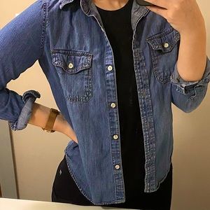 Denim collared button down shirt women’s